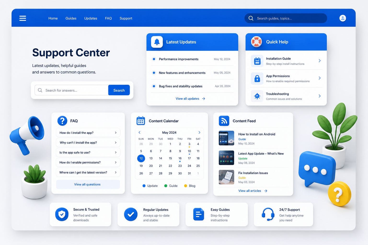 updates support guide dashboard